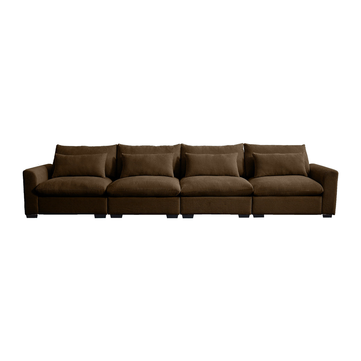 4 Seater Deep Seat Couches For Living Room, Comfy Brown Corduroy Sofas For Living Room Modern With 4 Waist Pillows Brown Corduroy 4 Seat