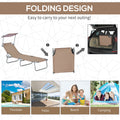 Outsunny Outdoor Lounge Chair, Adjustable Folding Chaise Lounge, Tanning Chair With Sun Shade For Beach, Camping, Hiking, Backyard, Tan Tan Steel