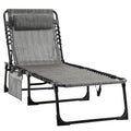 Outsunny Reclining Chaise Lounge Chair, Portable Sun Lounger, Folding Camping Cot, With Adjustable Backrest And Removable Pillow, For Patio, Garden, Beach, Grey Gray Fabric