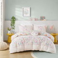 Floral Reversible Cotton Duvet Cover Set With Throw Pillow Queen Multicolor Cotton