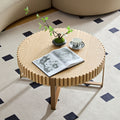 Modern Handcraft Drum Coffee Table 31.5 Inch Round Coffee Table For Living Room,Small Coffee Table With Sturdy Pedestal,Natural Ash Natural Ash Mdf Metal