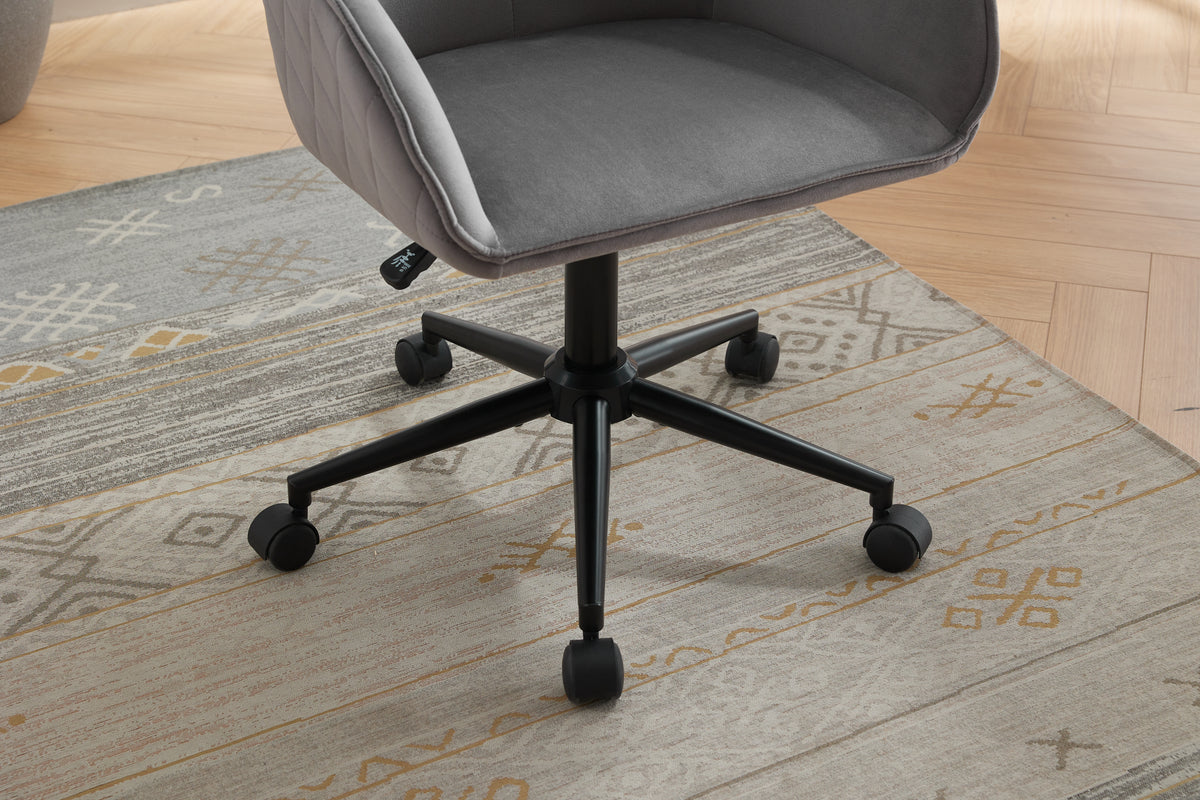 Velvet Office Desk Chair, Modern Home Desk Chair With Wheelsvanity Chairs For Living Room, Bedroom,Study Room Grey Black Foam Polyester Blend