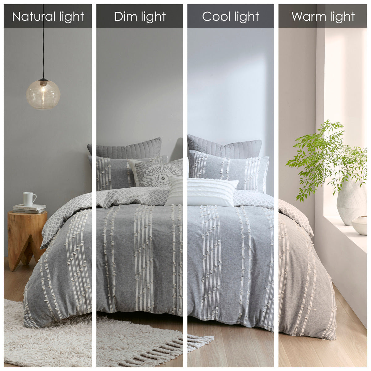 3 Piece Cotton Jacquard Duvet Cover Set Queen Gray Cotton