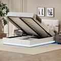 Upholstered Platform Full Size Hydraulic Storage Bed, Lift Up Storage Bed With Rgb Led Light, Pu Leather Headboard And Footboard, No Box Spring Needed, White Full White Wood Metal