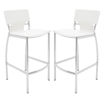 Illa 26 Inch Counter Height Chair, Set Of 2, Chrome Base, Vegan Leather, White White Metal