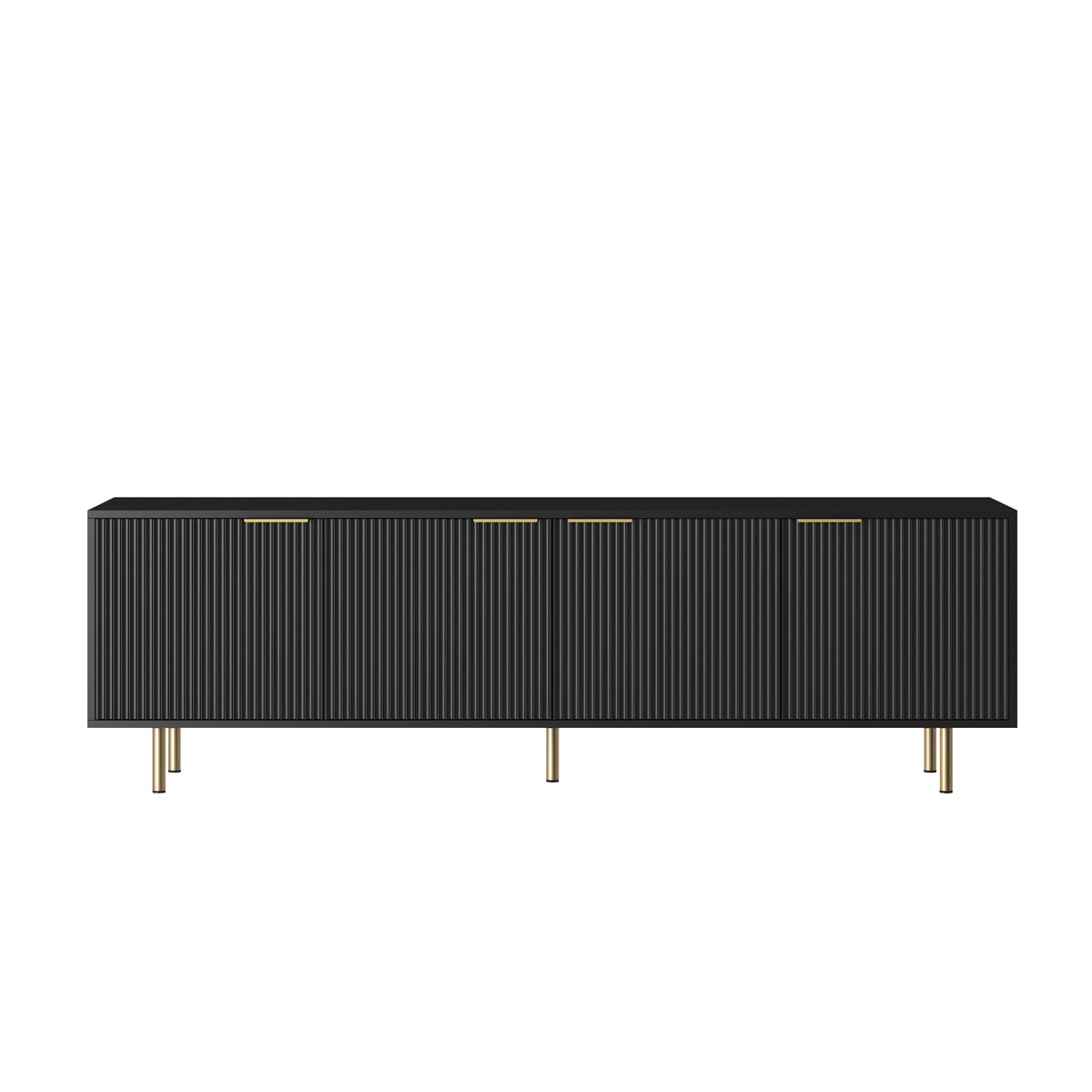 Black Modern Tv Stand Fluted 68"Entertainment Center With Storage Doors, Tv Console Media Cabinet, For 55 Inch Tv, Living Room Black 60 69 Inches Mdf
