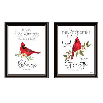 2 Piece Vignette The Lord Is My Strength Red Cardinals Black Framed Wall Art For Living Room, Bedroom Wall Art Print For Home Decor By Annie Lapoint Multicolor Wood Paper