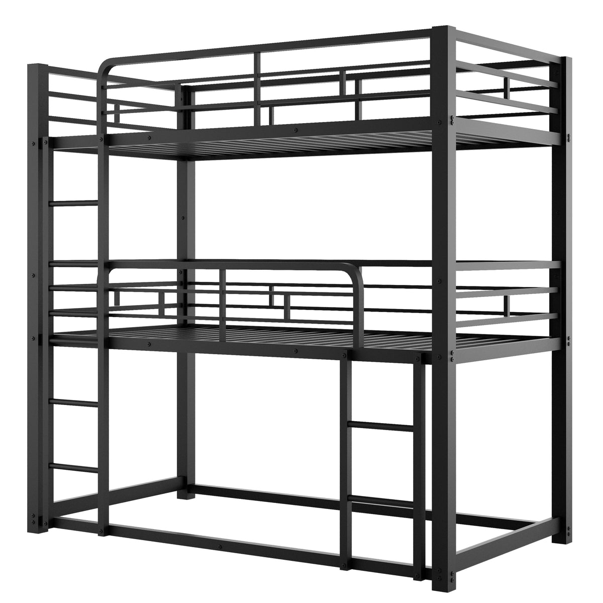 Metal Twin Size Triple Bunk Bed, Black Old Sku: Sm000230Aab 1 Box Spring Not Required Twin Black Metal Bedroom Metal