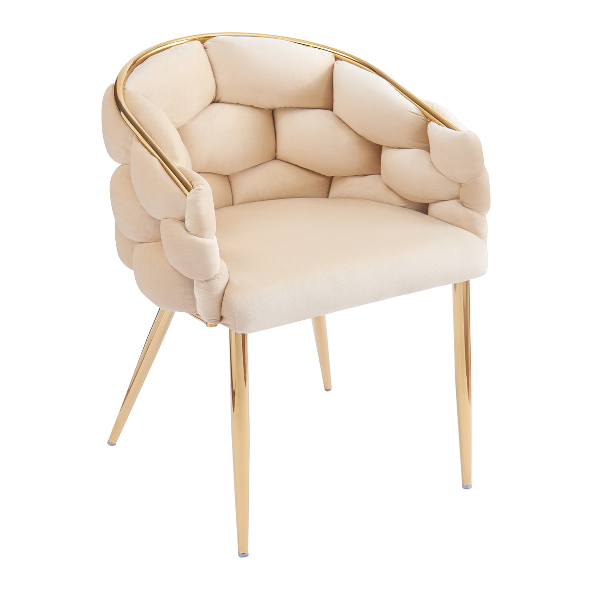 Set Of 2 Luxury Handmade Accent Chair With Gold Legs, Modern Velvet Armchair For Living Room And Bedroom Beige Foam Velvet