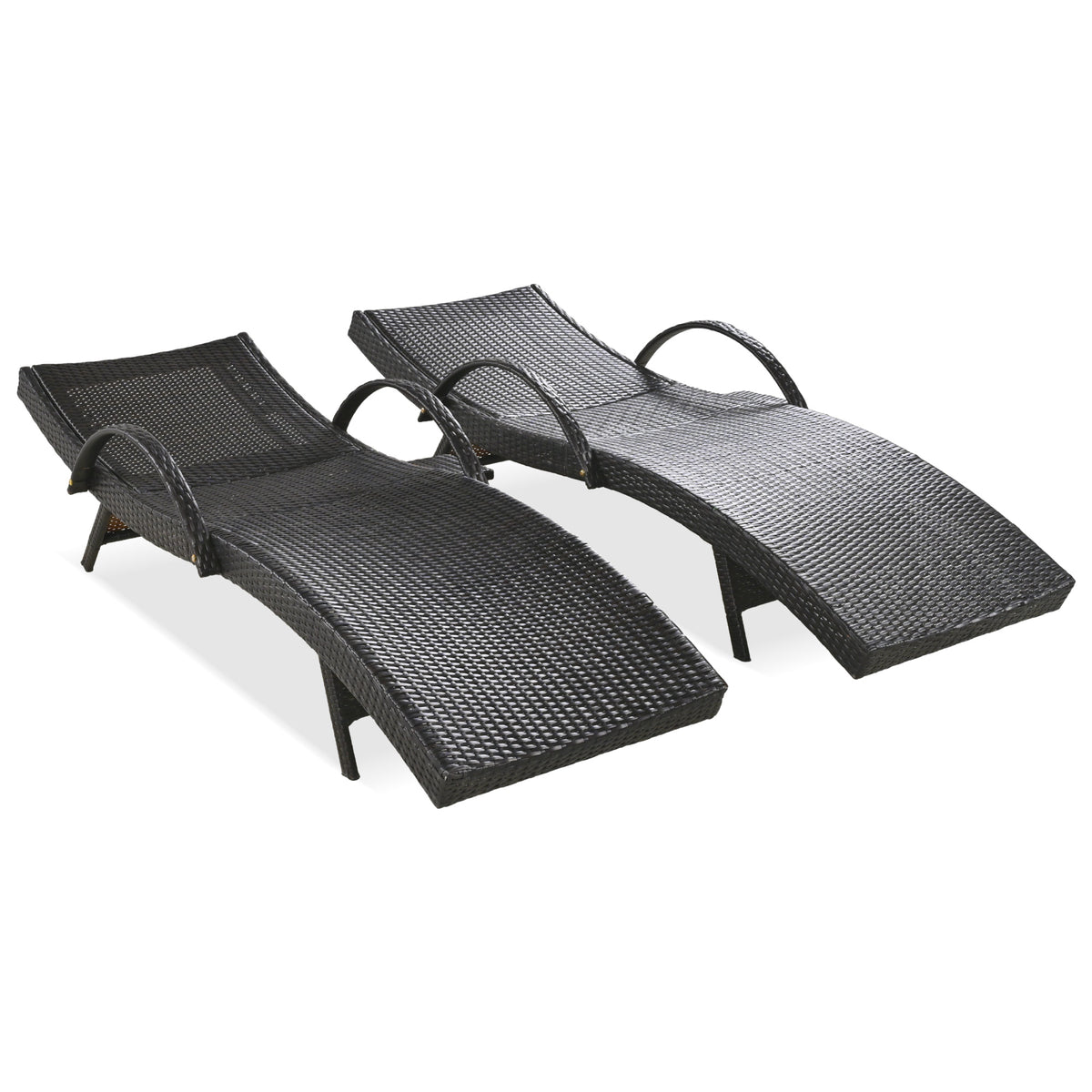 K&K 80'' Outdoor Wicker Chaise Lounge Chairs Set Of 2, Patio Rattan Reclining Chair Pull Out Side Table Adjustable Backrest Ergonomic Wave Design Pool Sunbathing Recliners, Dark Brown No Lounge Dark