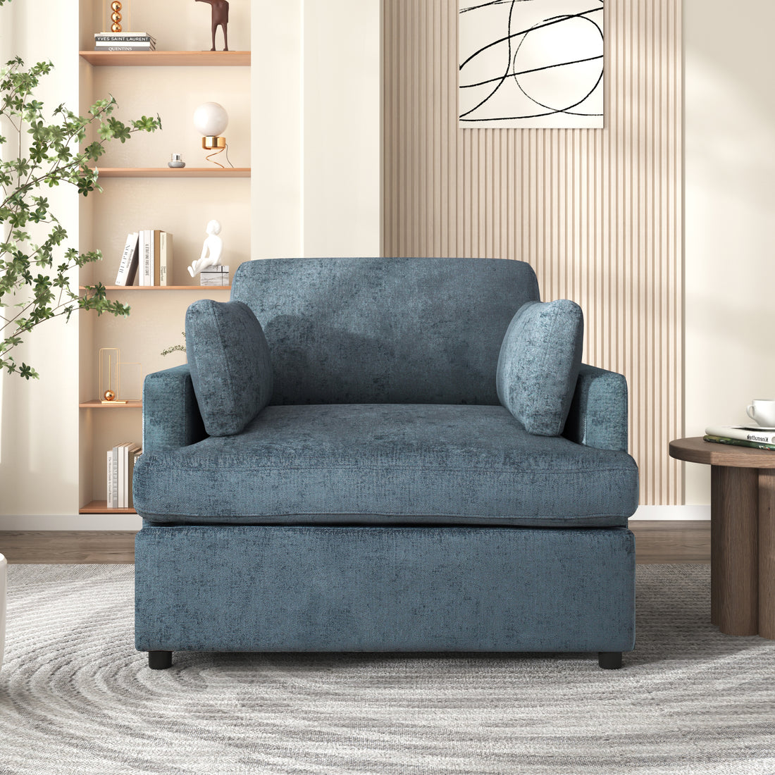 Oversized Accent Chair Comfortable Armrest Cushions, Versatile Neutral Style, Elegant Design, Durable Frame Blue Blue Polyester