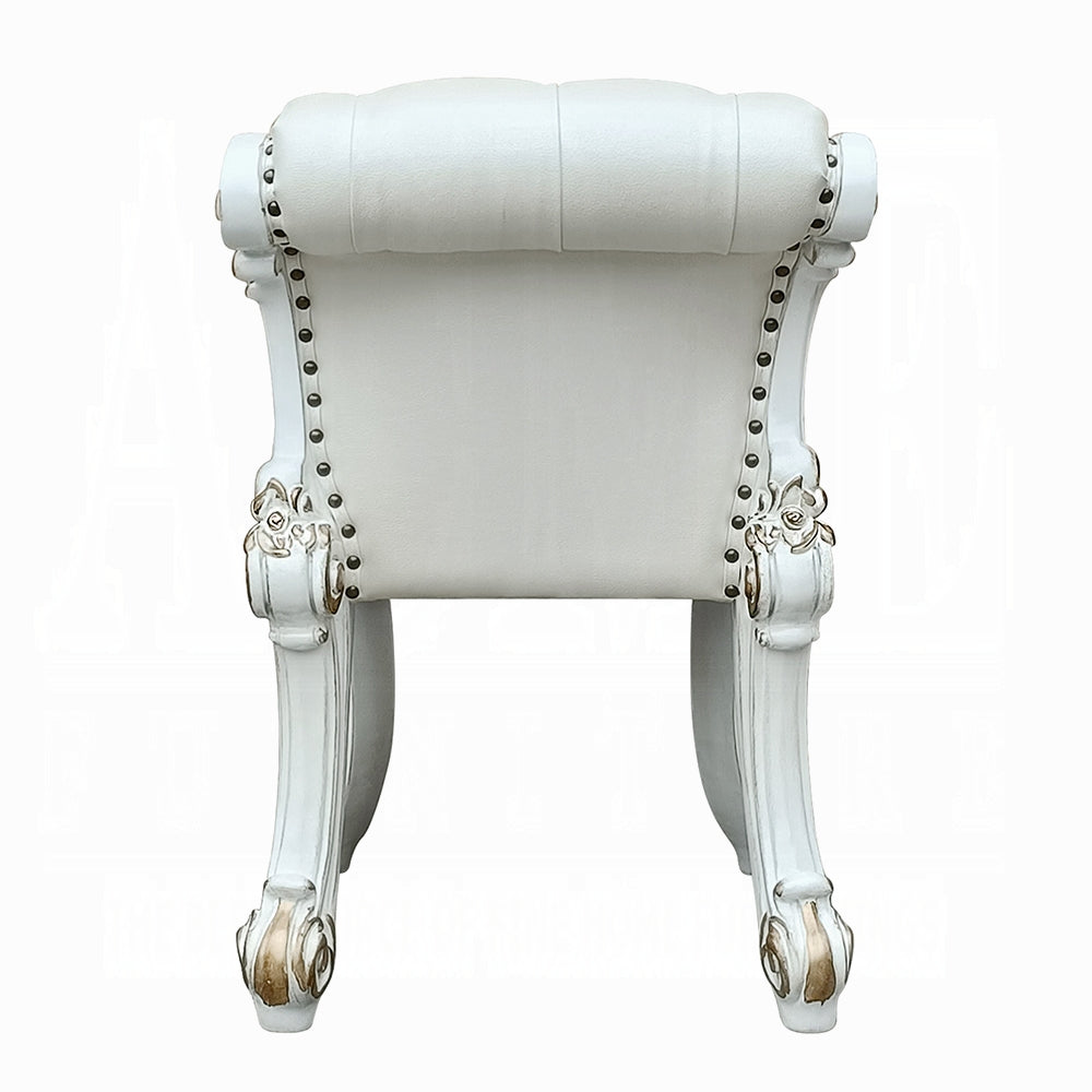 Beige And Antique Silver Vanity Stool With Trim Beige Vanity Stools Bedroom Rectangular Beige Armless Faux Leather