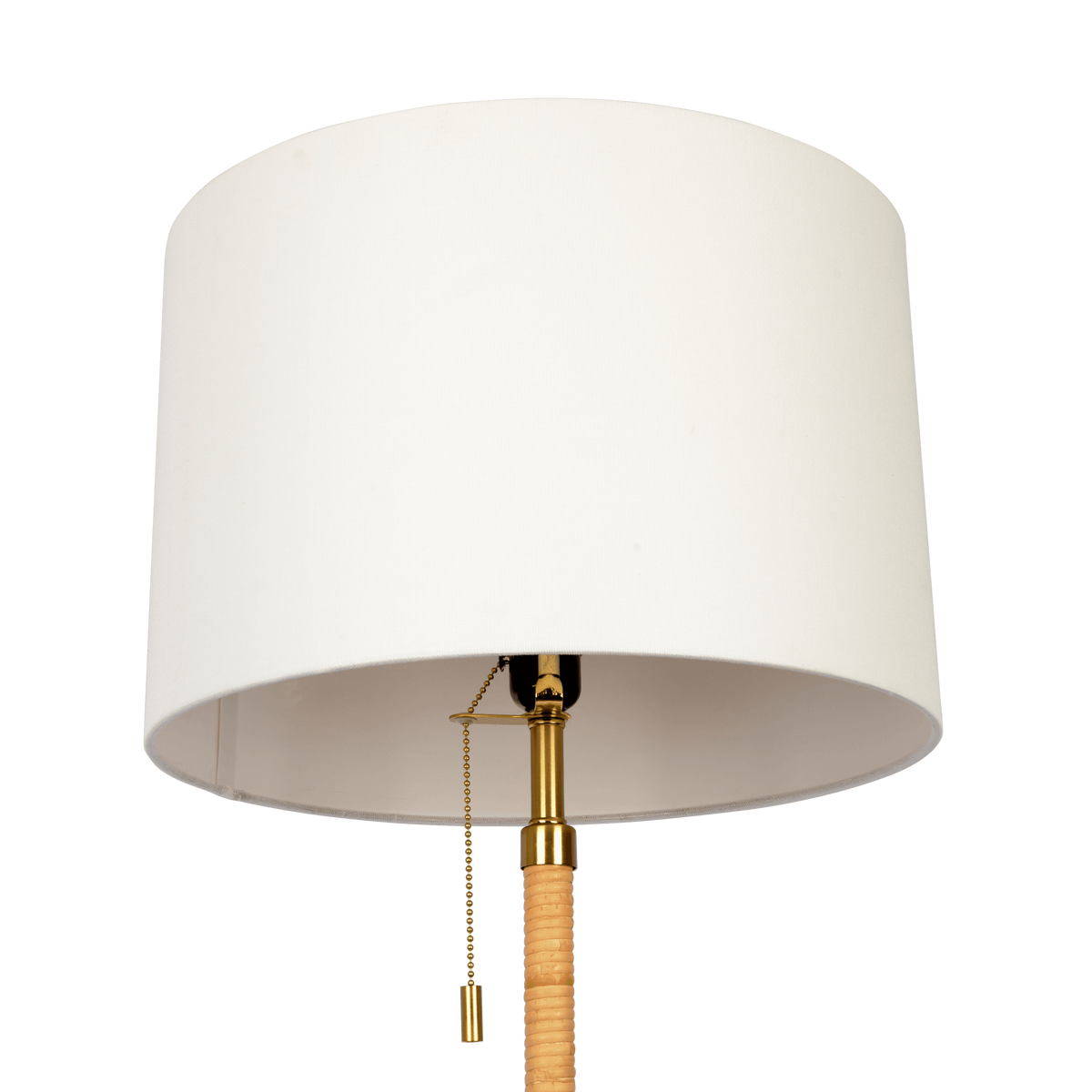 Stellar Wood Rattan Tubegold Brass Metal And White Linen Shade Floor Lamp Gold,Natural Wood,Rattan,White Brass,Linen,Rattan,Wood