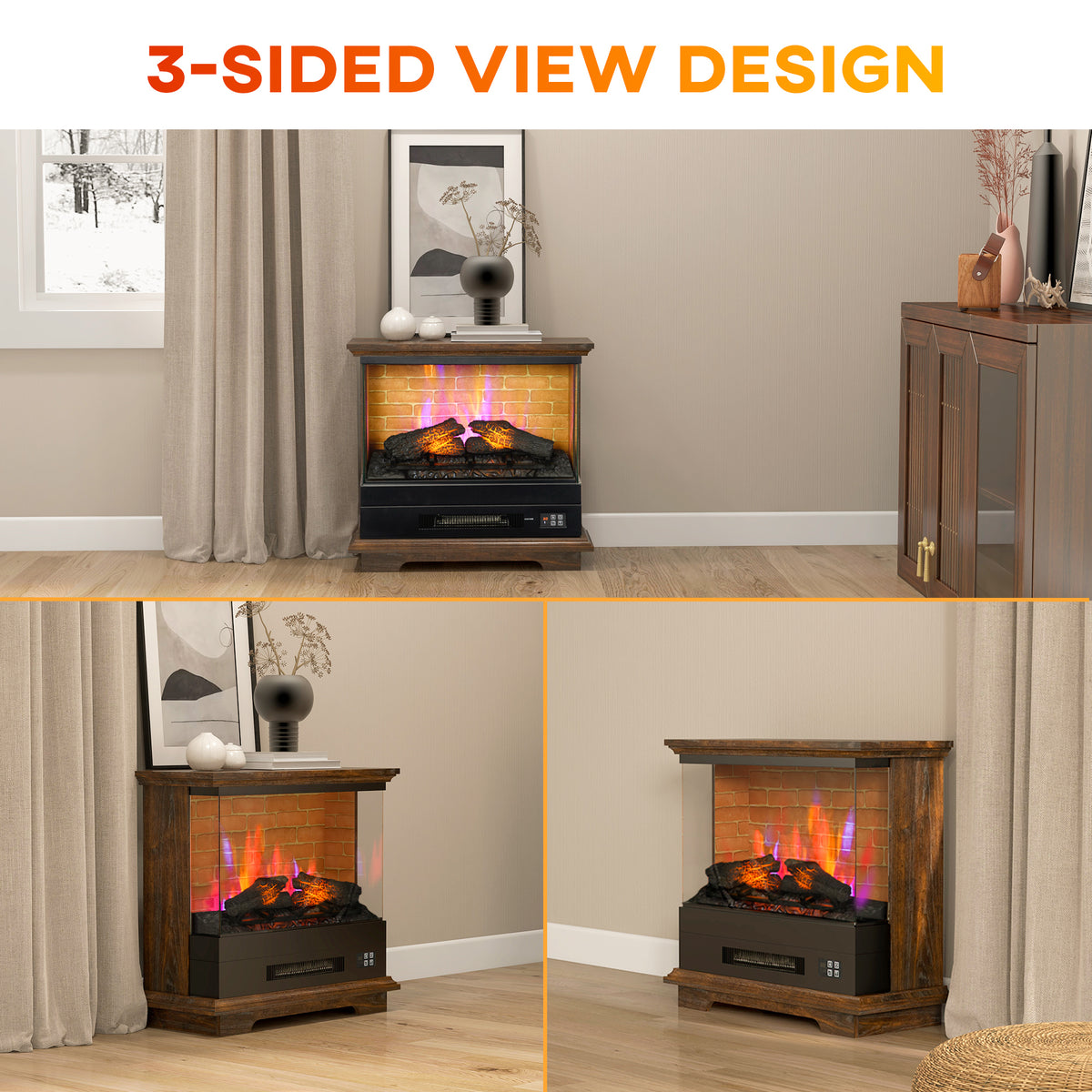 Homcom 26" Electric Fireplace Stove With Remote Control, 12H Timer, Brown Brown Metal