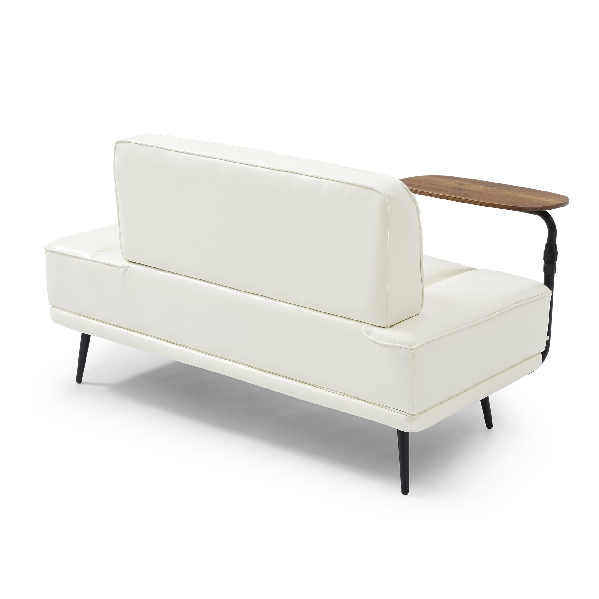 55"Inch Width Modern End Of Bed Bench,Beige Faux Leather Upholstered With Side Table, 360 Degree Swivel Tray Couch,Entryway Ottoman,Window Bench With Metal Legs For Bedroom, Living Room Beige Faux Leather Wood Primary Living Space Modern Foam Pu Leather