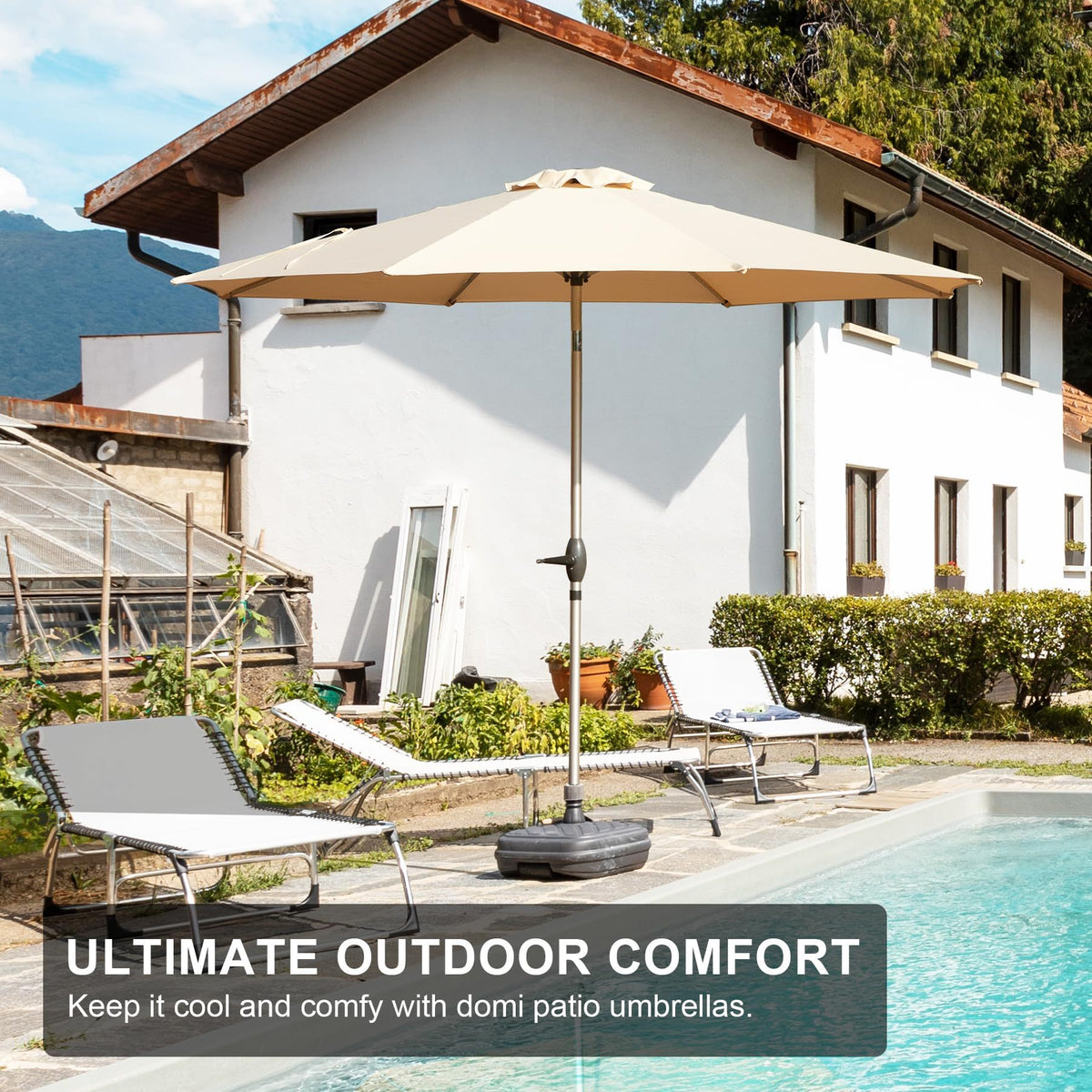 9Ft Patio Umbrella, Outdoor Table Umbrella With Push Button Tilt And Crank, Uv Protection Waterproof Market Sun Umbrella With 8 Sturdy Ribs For Garden, Deck, Backyard, Pool Beige Beige Round Uv Resistant Umbrellas Aluminium