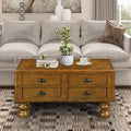 Rectangle Living Room Coffee Table Set, 3 Piece Solid Wood Living Room Table Set, 1 Coffee Table And 2 End Table, Wood Center Table Tea Table Set With Rivet Decoration Legs.Antique Brown Antique Brown Pine
