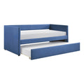 1Pc Daybed With Trundle Blue Fabric Upholstery Wooden Frame Modern Home Furniture Box Spring Not Required Blue Wood Primary Living Space Modern,Transitional Polyester Engineered Wood,Wood