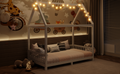 Wood Twin Size House Bed With Guardrail And Led, White Box Spring Not Required Twin White Wood Bedroom Solid Wood Mdf
