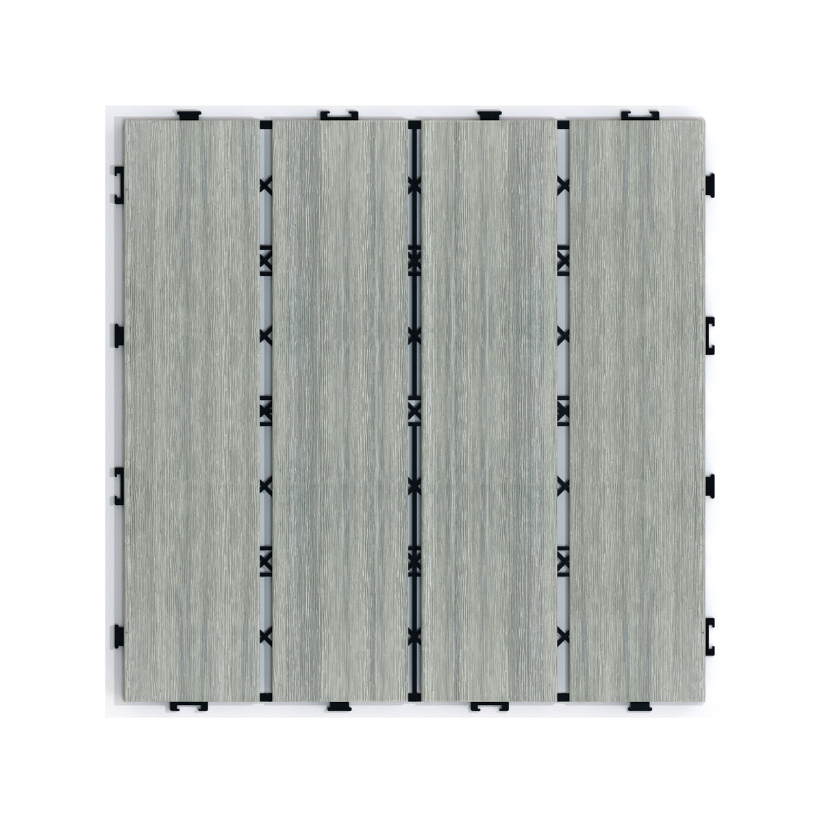 Patio Floor Tiles Pack Of 11 Wpc Wood Plastic Composite Patio Deck Tiles Diy Interlocking Decking Tiles, Quick Deck Floor Tile, Court Tile, Water Resistant Indoor Outdoor 11.8" Skygrey Light Gray Plastic