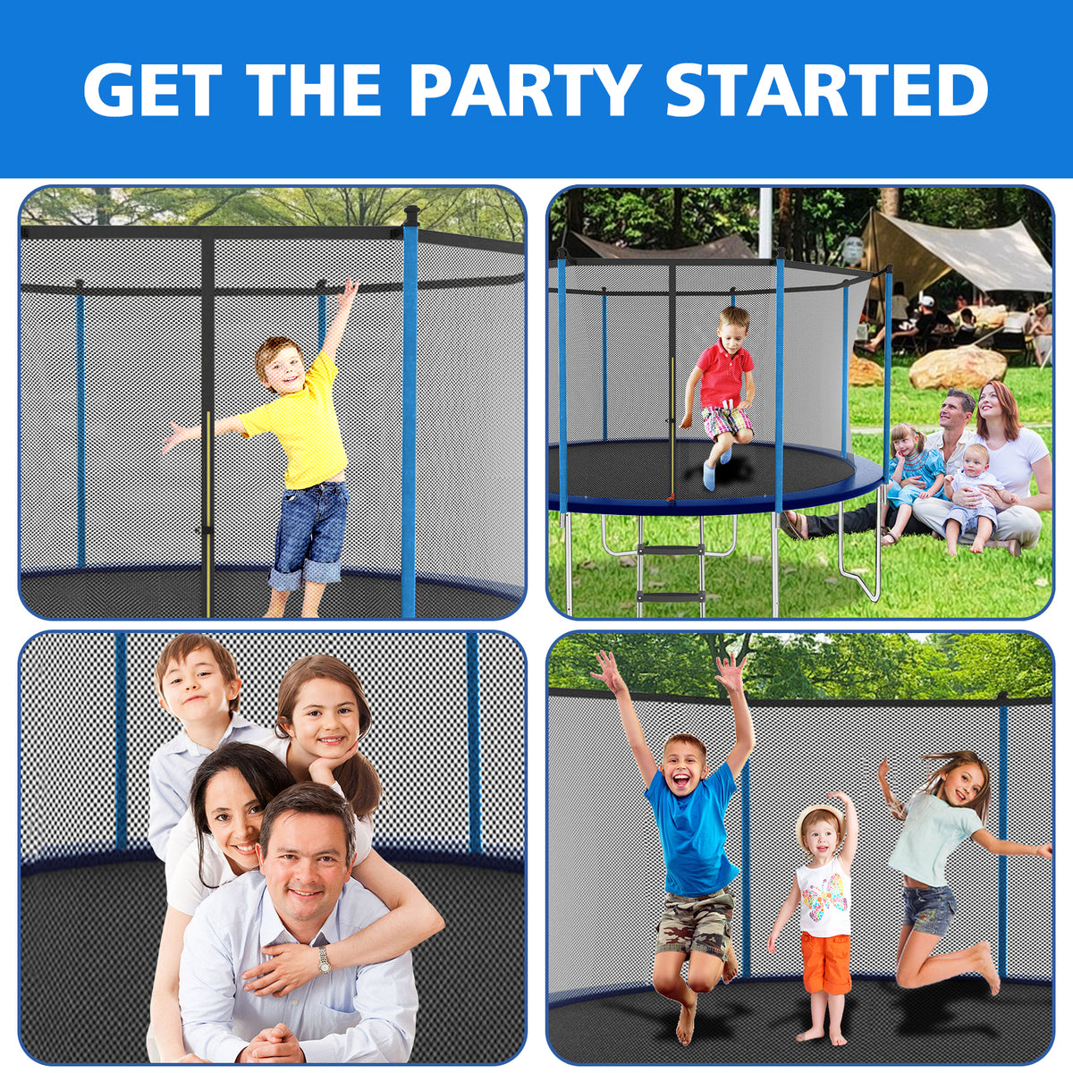 8Ft Outdoor Toddler Trampoline With Enclosure Safety Net Jumping Fun Trampoline, Heavy Duty Jump Pads, Spring Loaded For Children And Adults, Gifts For Boys Girls Blue Garden & Outdoor Iron