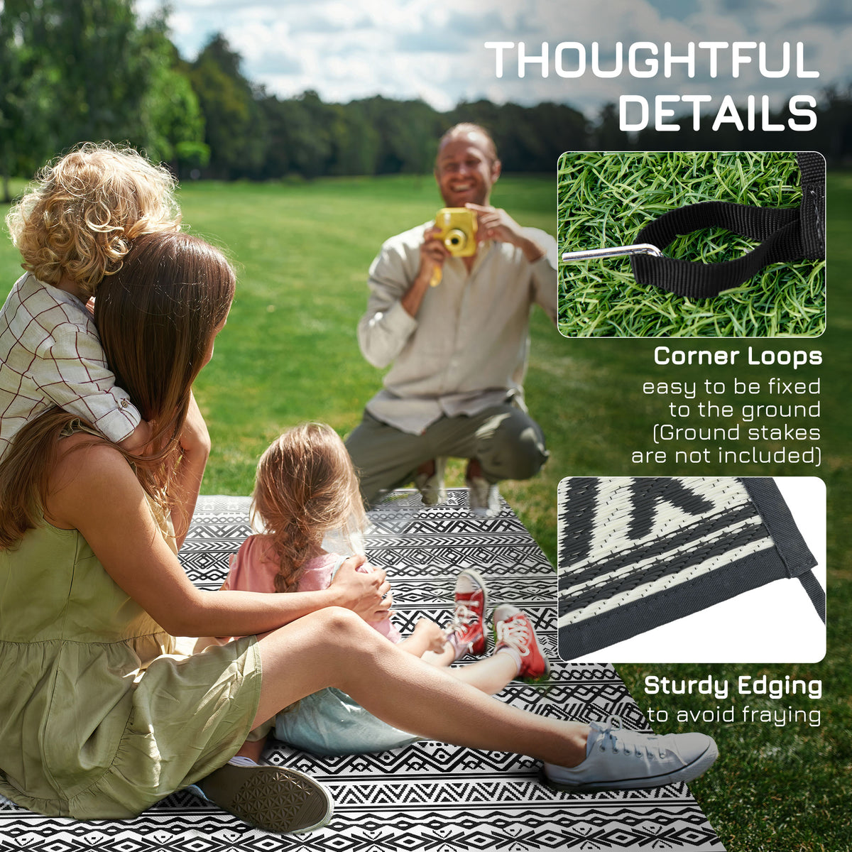 Outsunny Reversible Outdoor Rug, 8' X 10' Waterproof Plastic Straw Floor Mat, Portable Rv Camping Carpet With Carry Bag, Large Floor Mat For Backyard, Deck, Picnic, Beach, Gray & Cream White Boho Multicolor Polypropylene