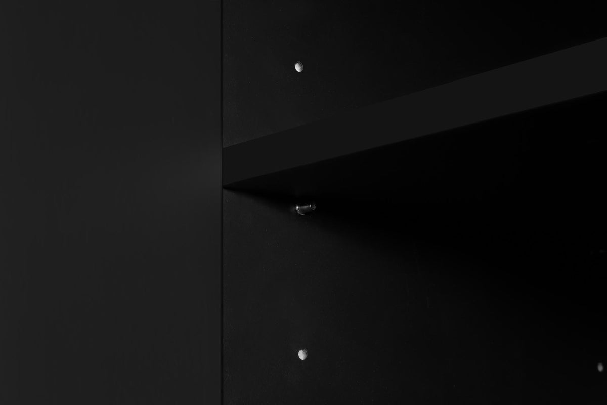 4 Door Sideboard Storage Cabinet For Living Room And Dining Room, Two Large Cabinets With Gold Handles And Adjustable Shelf, Black Black Rubberwood Solid Wood Mdf