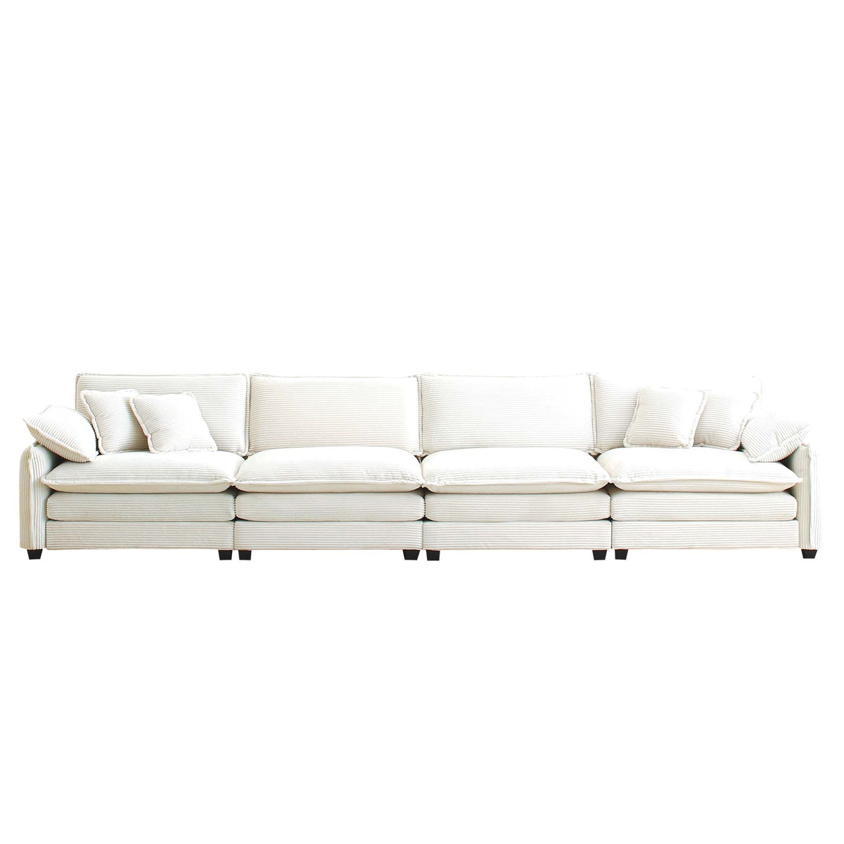 Corduroy Sofamodern Upholstered 4 Seater Corduroy Fabric Sofaoffice Living Room Apartment Comfortable Sofa, Easy To Assemble With 2 Arm Pillows And 4 Throw Pillows Beige Corduroy 4 Seat