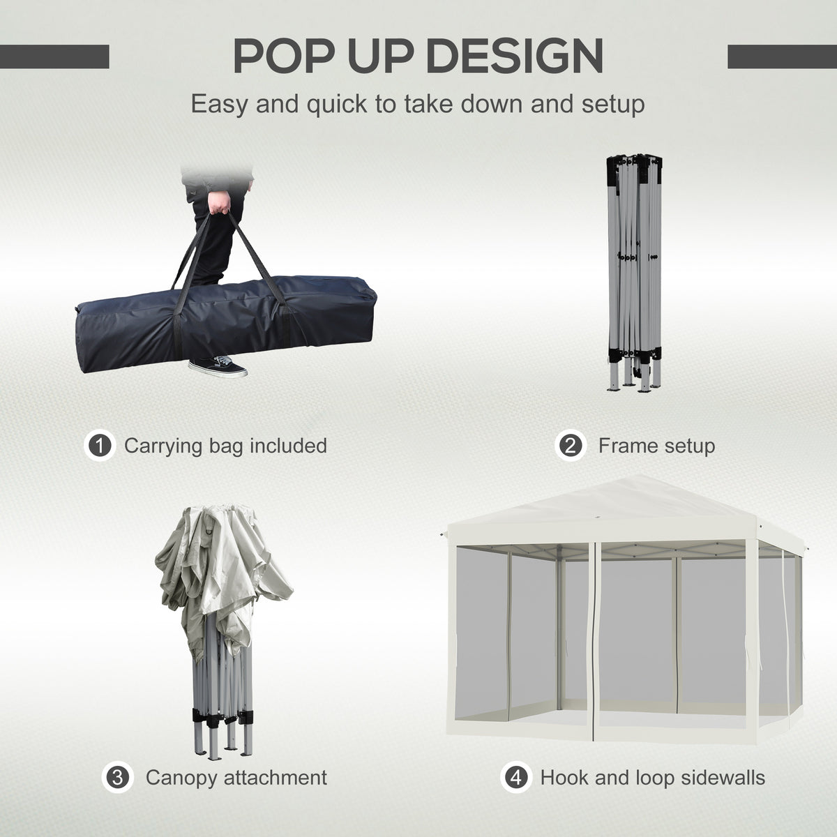 Outsunny 10' X 10' Pop Up Canopy Tent With Netting, Instant Gazebo, Ez Up Screen House Room With Carry Bag, Height Adjustable, For Outdoor, Garden, Patio, Beige Beige Steel