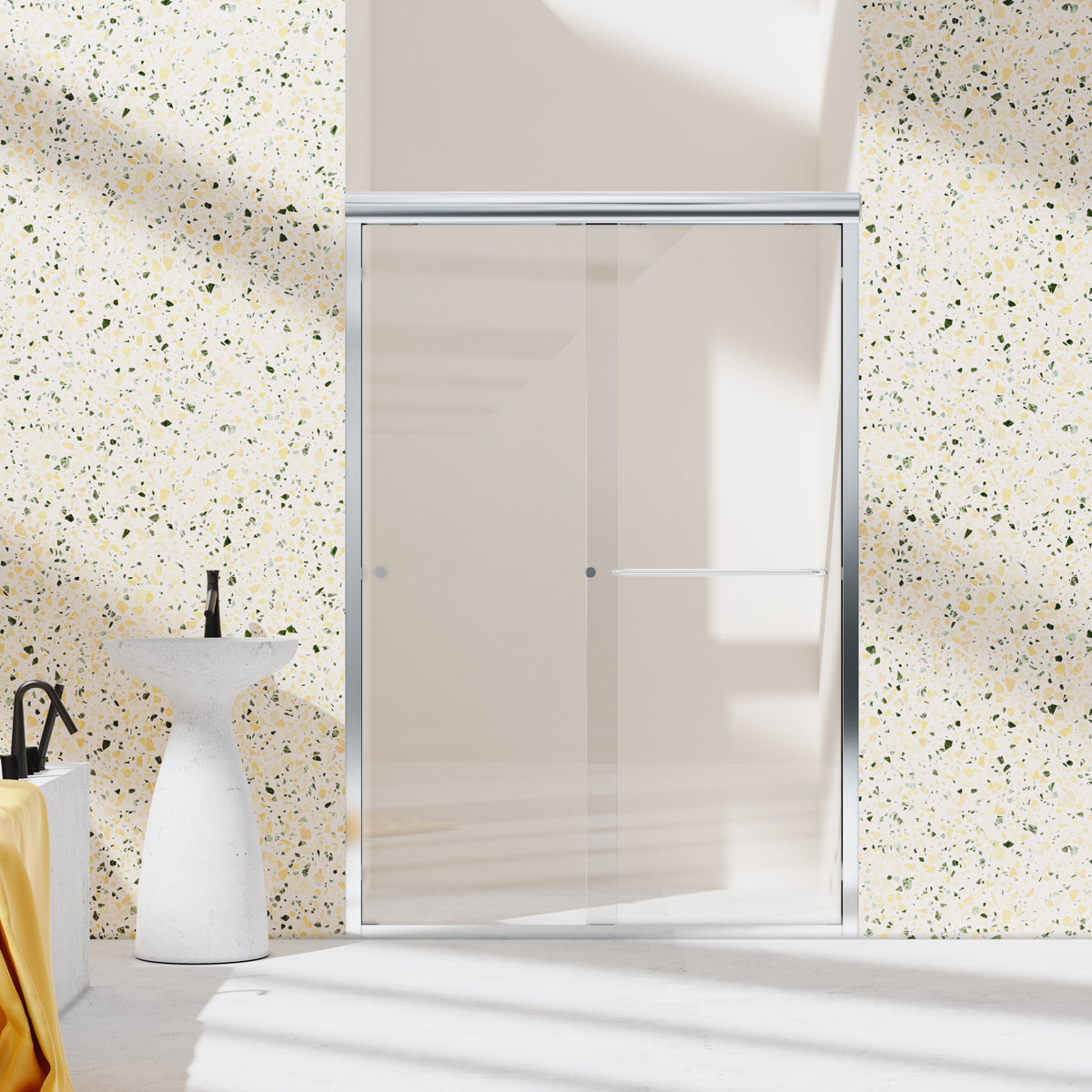 44" 48"W*72" H Semi Frameless Double Sliding Shower Door, Bypass Shower Door, 1 4" 6Mm Thick Sgcc Tempered Glass Door, Chrome Chrome Glass Metal