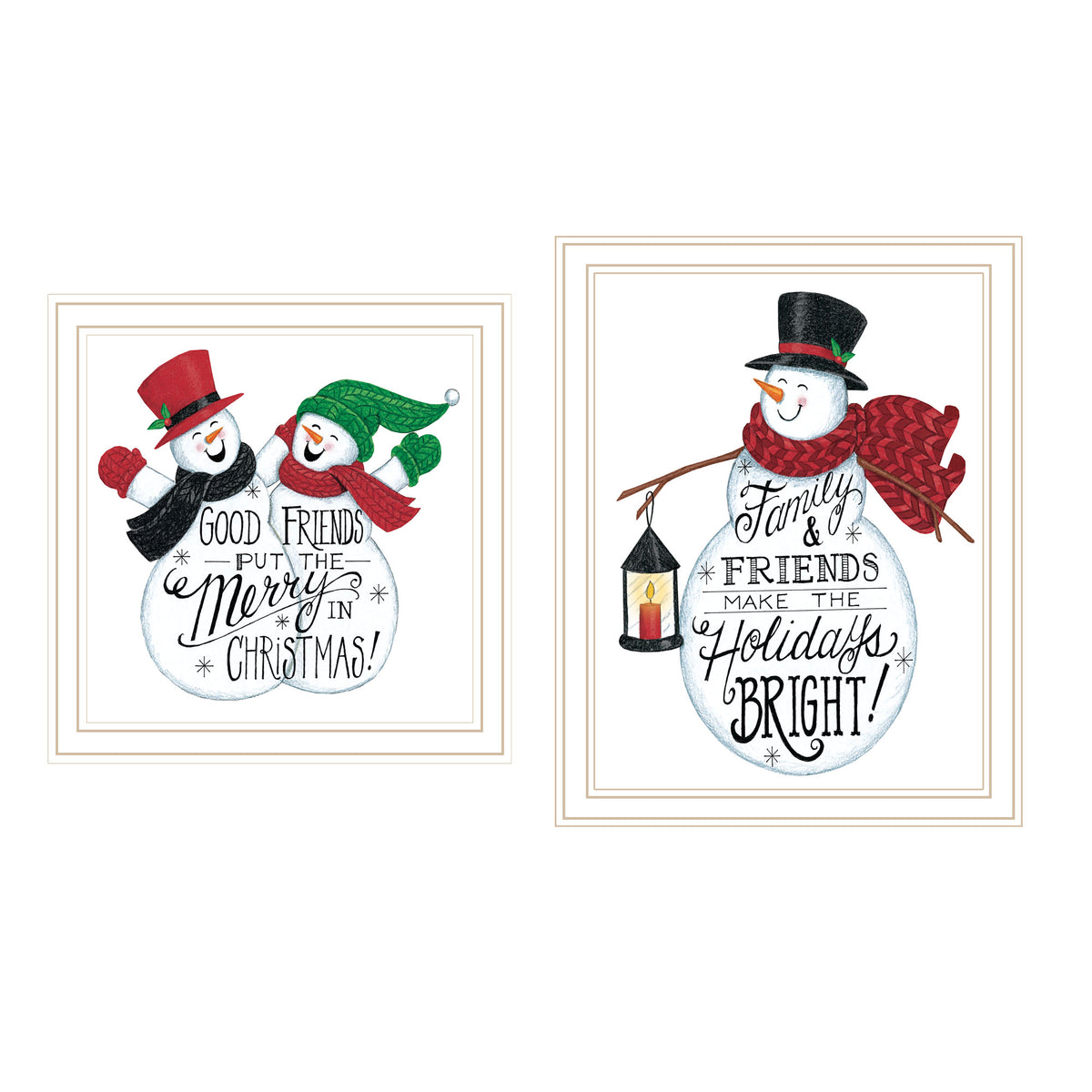 2 Piece Vignette Good Friends Snowman White Framed Wall Art For Living Room, Bedroom Wall Art Print For Home Decor By Deb Strain Multicolor Wood Paper
