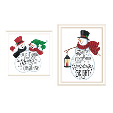 2 Piece Vignette Good Friends Snowman White Framed Wall Art For Living Room, Bedroom Wall Art Print For Home Decor By Deb Strain Multicolor Wood Paper