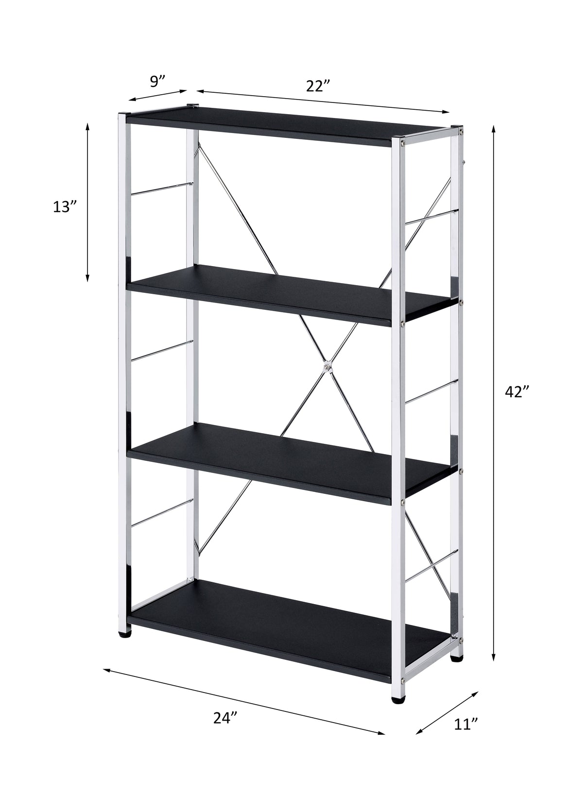 Tennos Black & Chrome Finish Bookshelf Black,Chrome Metal,Synthetic Wood