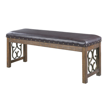 Black And Weathered Cherry Bench With Trim Black Brown Bedroom Farmhouse,Modern Rubberwood Foam Faux Leather