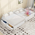 Full Size Wood Daybed With Fence Guardrails And 2 Drawers, Split Into Independent Floor Bed & Daybed, White Old Sku :Lp000882Aak Full White Solid Wood Mdf