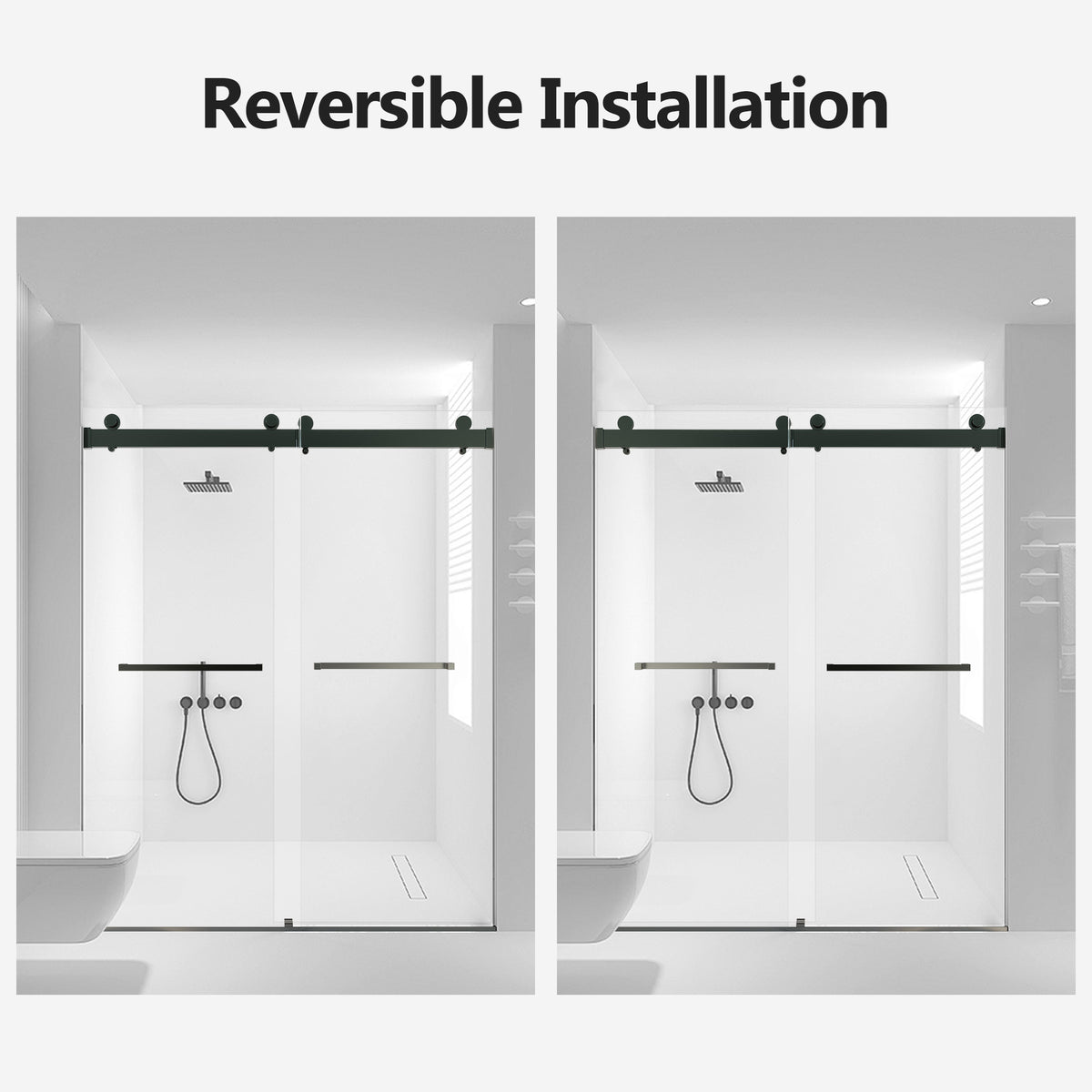56 60 Inches W *76 Inches H Frameless Double Sliding Soft Close Shower Door In Matte Black,3 8 Inches 10Mm Thick Sgcc Tempered Glass Door Black Glass Metal