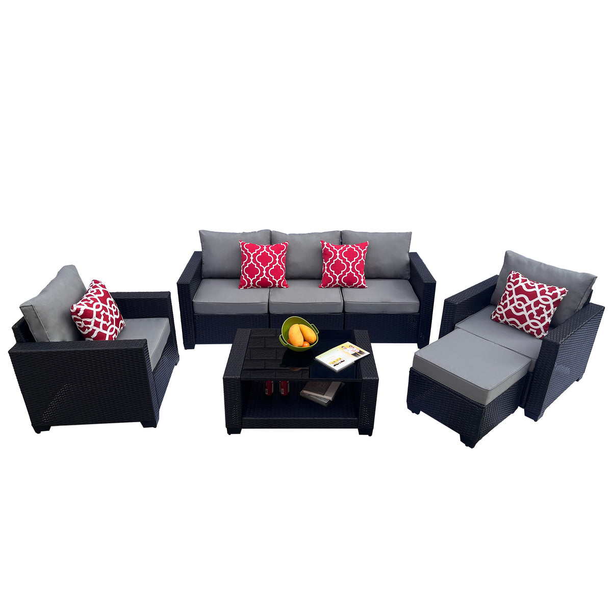 Outdoor Garden Patio Furniture 7 Piece Pe Rattan Wicker Cushioned Sofa Sets And Coffee Table, Patio Furniture Set Outdoor Couch Outdoor Couch Patio Furniture Outdoor Sofa Patio Couch Yes Complete Patio Set Gray Seats 6 Weather Resistant Frame Water