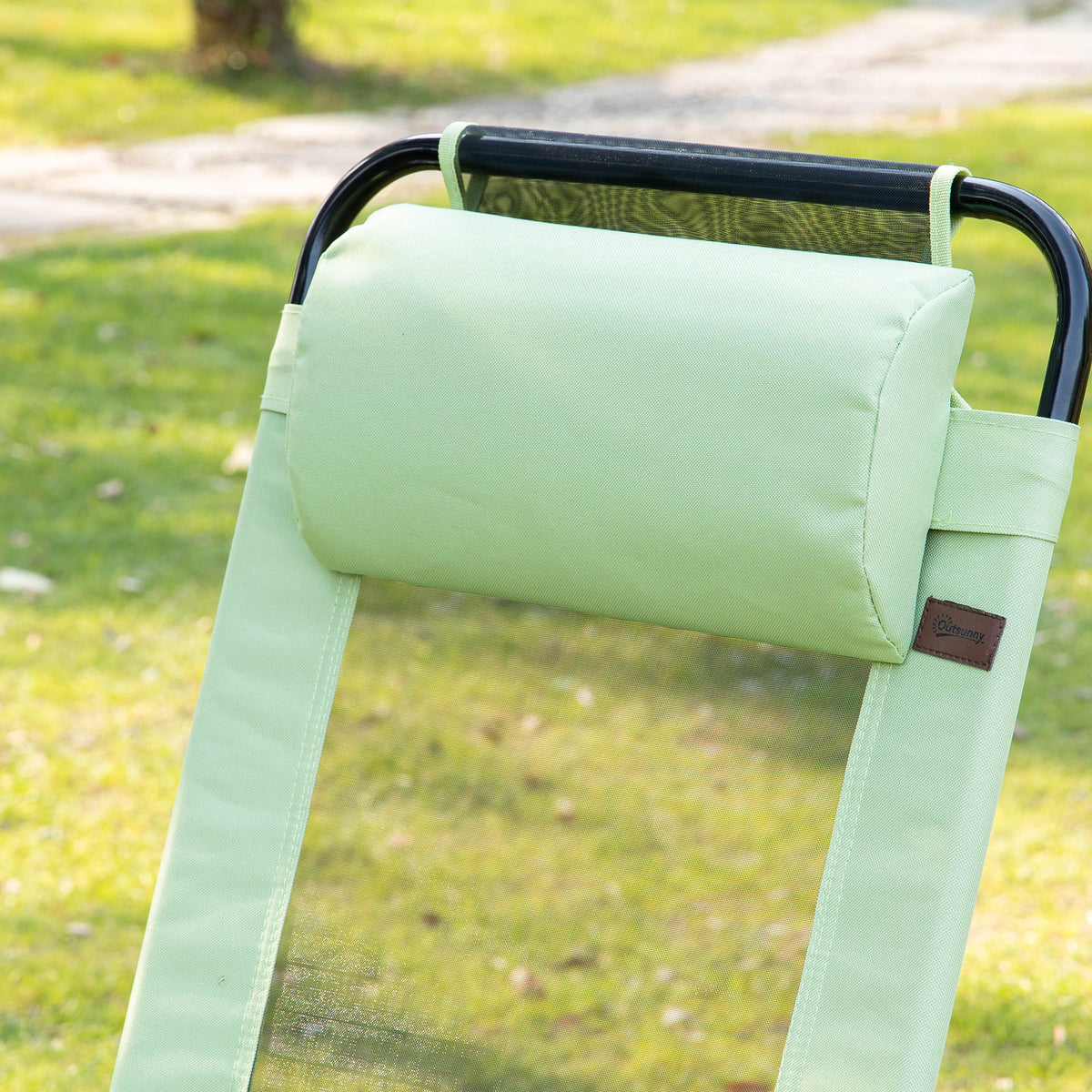 Outsunny Folding Patio Chairs Set Of 2, Outdoor Deck Chair With Adjustable Sling Back, Camping Chair With Removable Headrest For Garden, Backyard, Lawn, Green Green Fabric