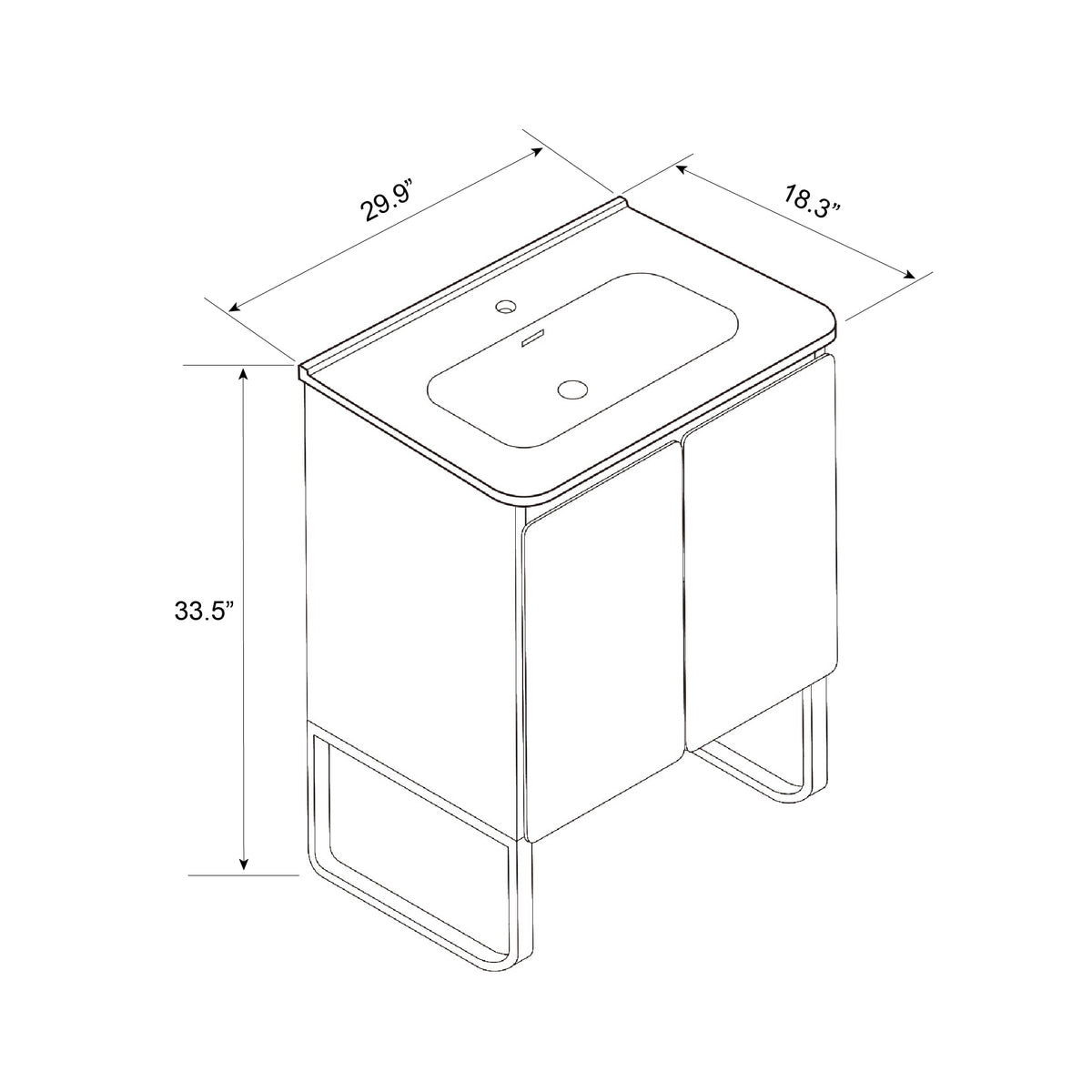 U093 Dalia30F 107 30" Freestanding & Wall Mounted Light Wood Bathroom Vanity With Ceramic Sinklarge Storage Vanity 2 Doors And Metal Support For Modern Bathrooms, Kd Light Oak Bathroom Modern Plywood