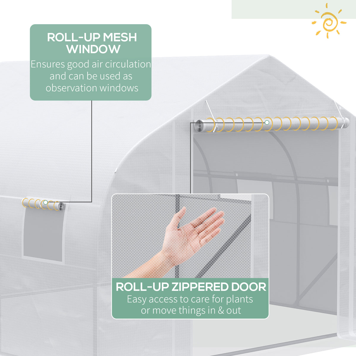 Outsunny 12' X 10' X 7' Walk In Greenhouse, Tunnel Green House With Zippered Mesh Door And 6 Mesh Windows, Gardening Plant Hot House With Galvanized Steel Frame, White White Steel