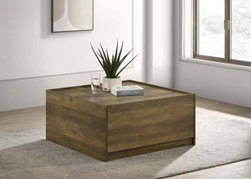 Travon 31.5"W Oak Finish Square Coffee Table With 2 Drawers Oak Engineered Wood
