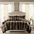 4Pc Faux Fur Comforter Set King Dark Brown Polyester