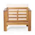 Set Of 2 Outdoor Acacia Wood Club Chairs With Cushions, Teak Beige, 27.75