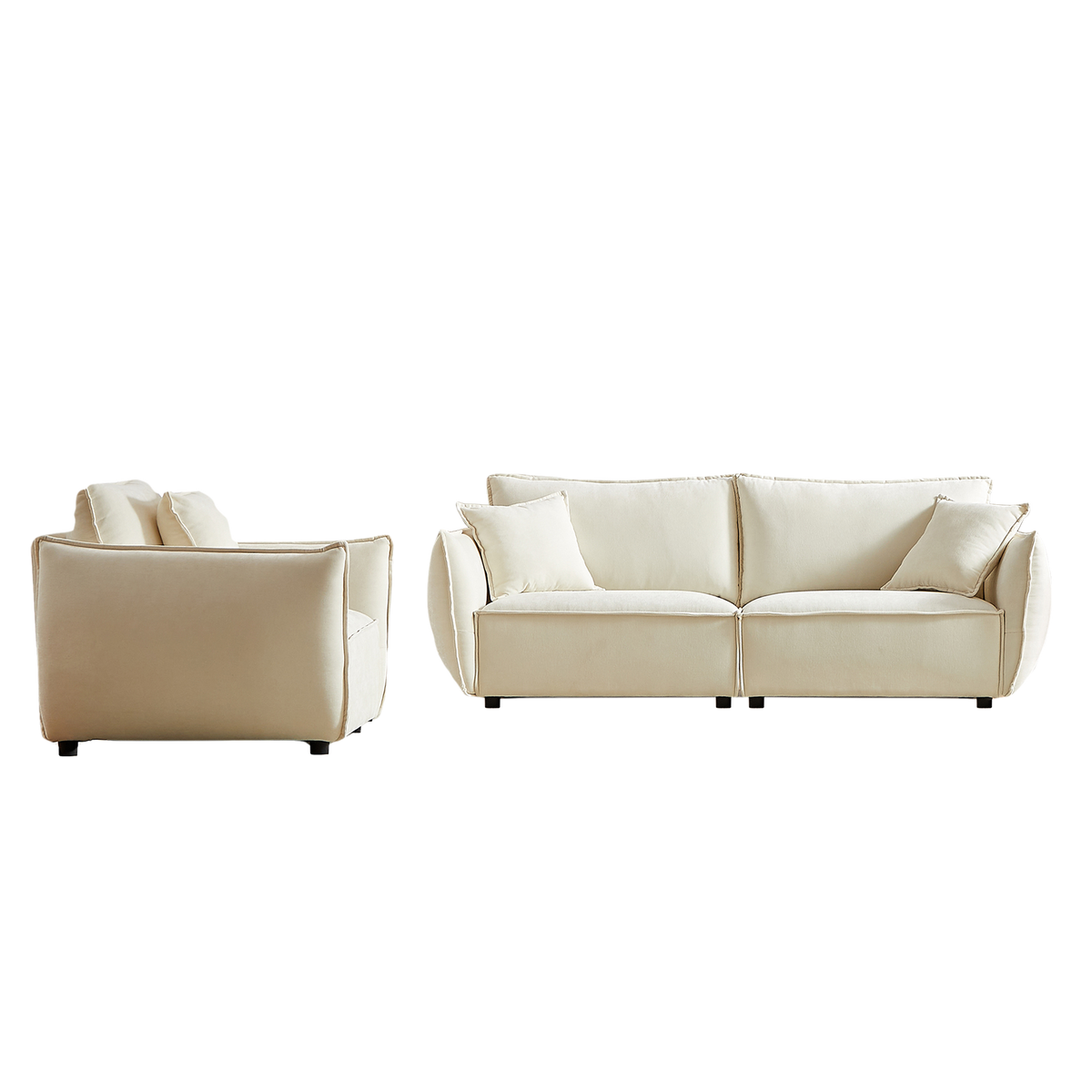 3 Seater 1 Seater Combo Sofa Modern Living Room Sofa, Linen Fabric Sofa, Wooden Frame With 3 Pillows, Apartment Sofa Furniture Beige Chenille Wood Primary Living Space Pine Foam Fabric 4 Seat