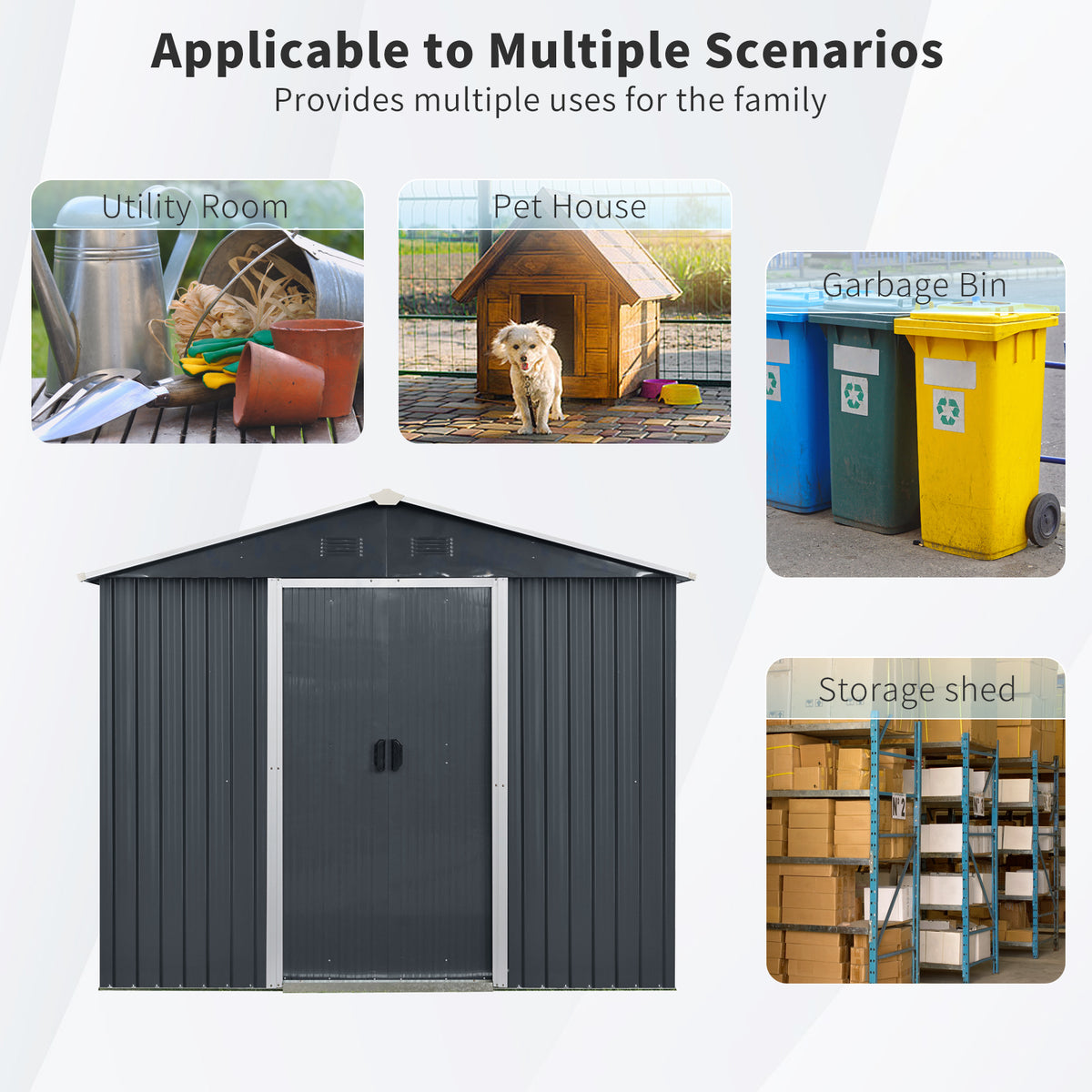 8Ft X 4Ft Outdoor Metal Storage Shed With Sliding Door And Foundation For Backyard, Patio, Lawn Black And White Black White Metal