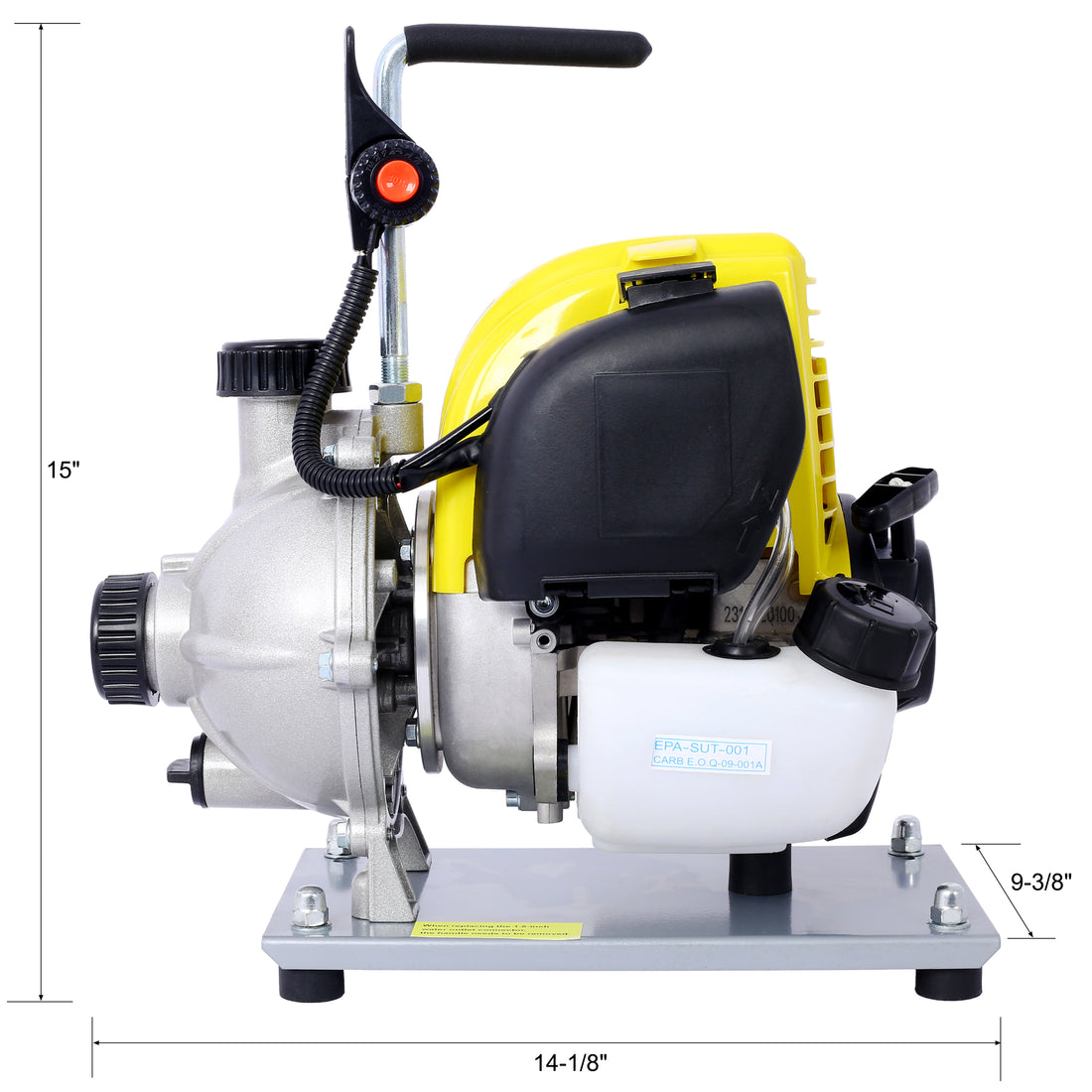 38Cc 4 Stroke Gasoline Water Pump 1.5Inch Portable Gas Powered Transfer Pump Commercial Engine Water Pump For Flood Landscaping Or Gardening Irrigation 8500R Min,10Ft X 1"Suction 1.5" Lay Flat Hose Yellow Aluminum