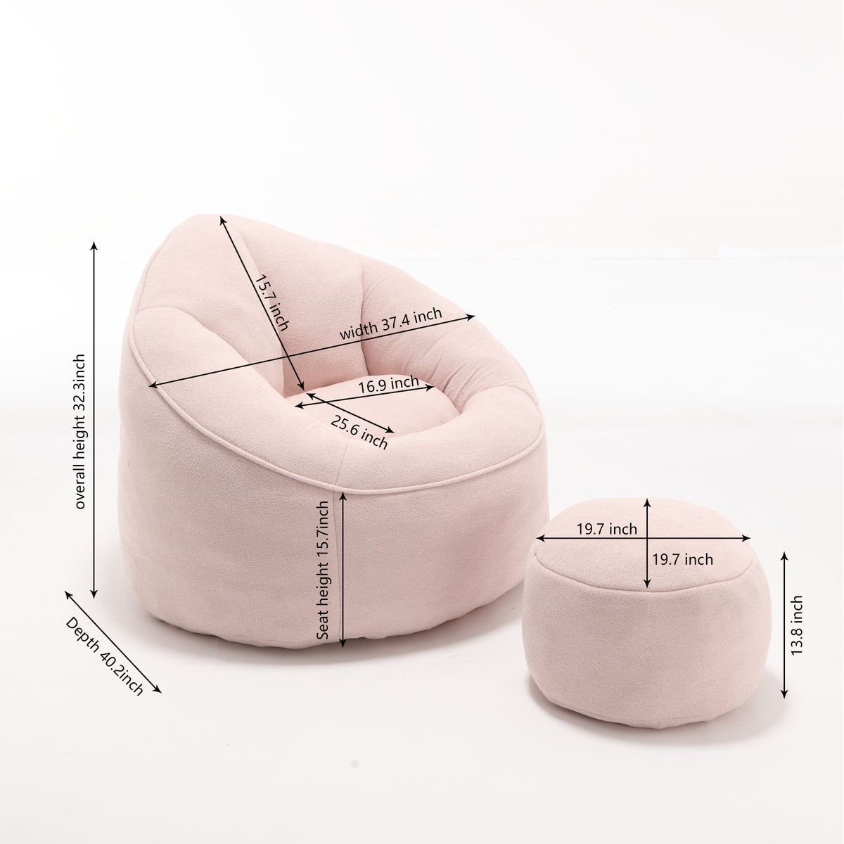 Bedding Bean Bag Sofa Chair High Pressure Foam Bean Bag Chair Adult Material With Padded Foam Padding Compressed Bean Bag With Footrest Pink Microfiber