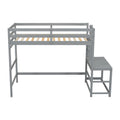 Twin Size High Loft Bed With Ladder Landing Platform, Ladders, Guardrails,Grey Twin Gray Wood Bedroom American Design Pine Bed Frame Pine