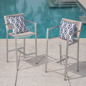 Aluminium Bar Stool With Outdoor Mesh Silver Aluminium