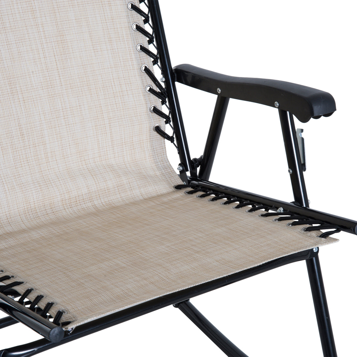 Outsunny 3 Piece Outdoor Rocking Chair Set, Patio Folding Lawn Rocker Set With Glass Coffee Table, Headrests For Yard, Patio, Deck, Backyard, Cream White Cream White Fabric